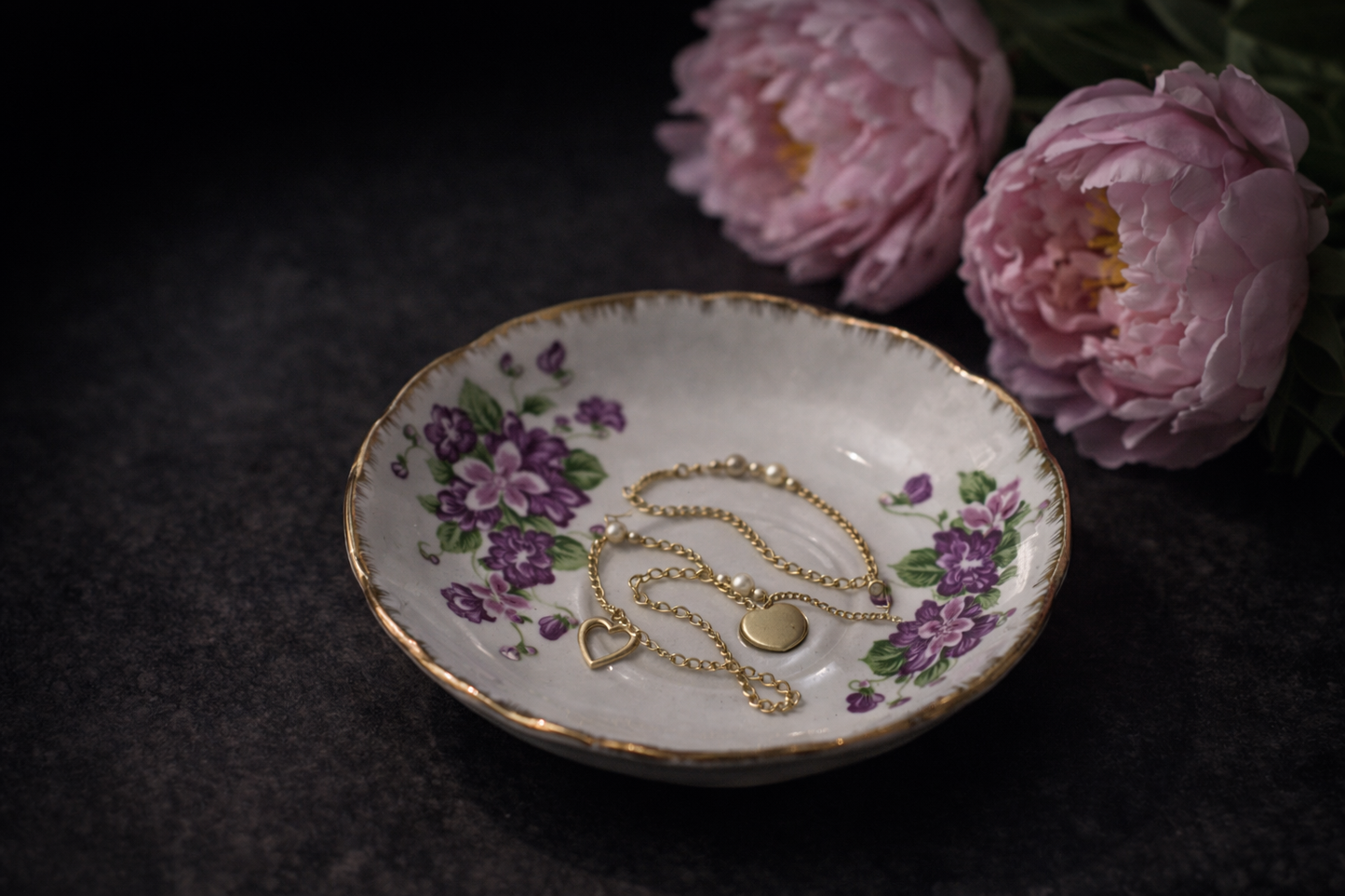 Floral Porcelain Trinket Tray - Blush