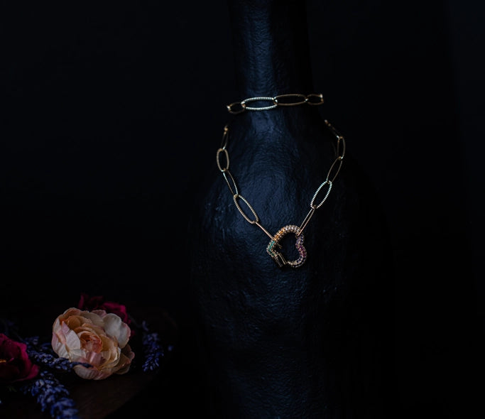 LOVE LOCK RAINBOW HEART CLASP NECKLACE