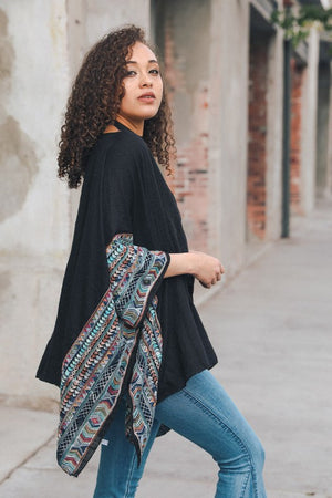 SELMA EMBROIDERED PONCHO BLK