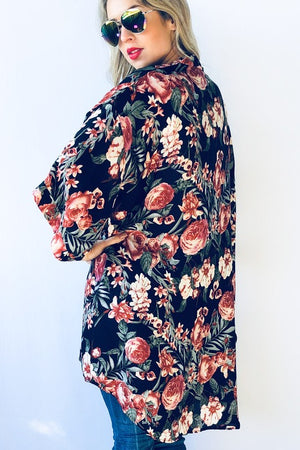 ROSE FLORAL PRINT KIMONO