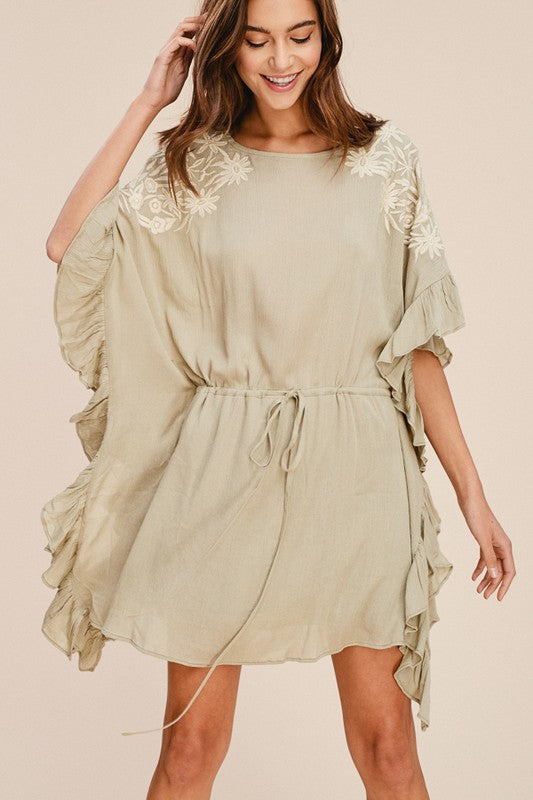 BAILEY EMBROIDERED RUFFLE DRESS