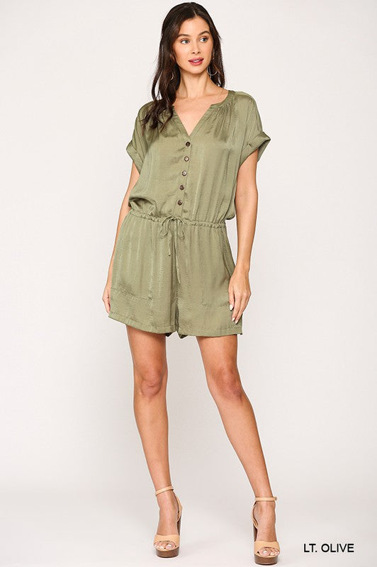 WE'LL ALWAYS HAVE PARIS SATIN ROMPER OLIVE