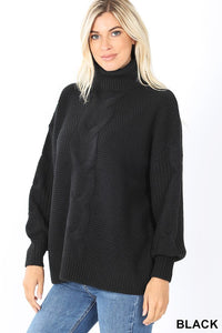 PEPPY TURTLENECK CABLE SWEATER