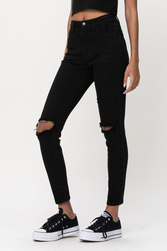 High Rise Distress Ankle Skinny