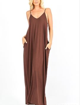 GRACE SOLID MAXI DRESS BROWN