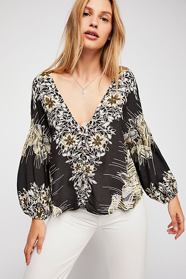 FREE PEOPLE FEATHER PRINTED TOP-