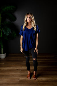 DARIA V NECK TEE NAVY-