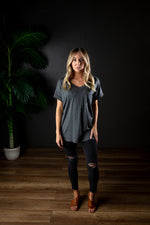 DARIA V NECK TEE CHARCOAL-