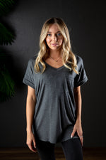 DARIA V NECK TEE CHARCOAL-