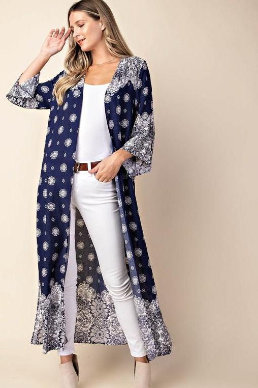 PRINTED KIMONO NAVY*