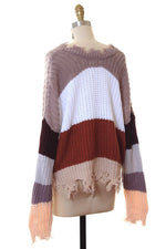 JANE STRIPE DISTRESSED PULLOVER