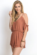 GABBY OFF THE SHOULDER ROMPER BRICK