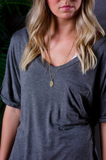 DARIA V NECK TEE CHARCOAL-