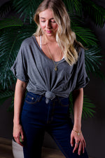 DARIA V NECK TEE CHARCOAL-