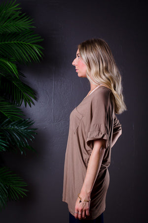 DARIA V NECK TEE TAUPE
