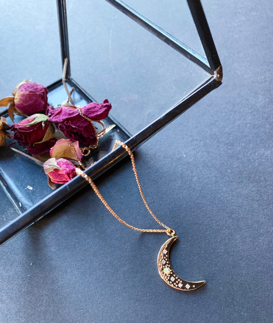 CRESCENT MOON OPAL GOLD FILLED NECKLACE