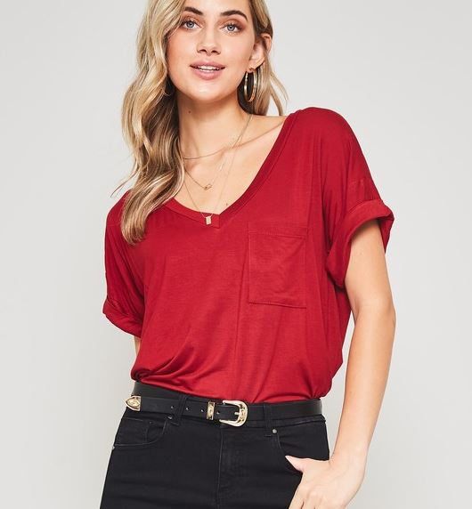 DARIA V NECK RED