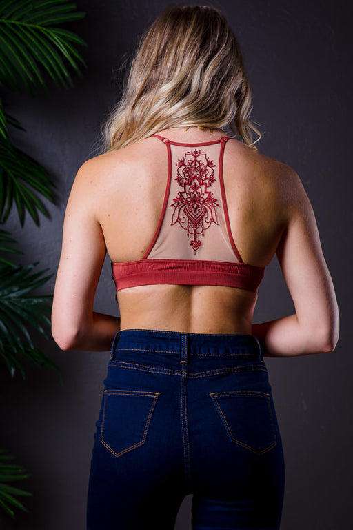 TATTOO MESH RACERBACK BRALETTE RUST