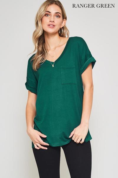 V neck tee forest green