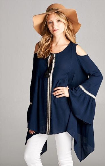 BELL SLEEVE TUNIC BLUE-